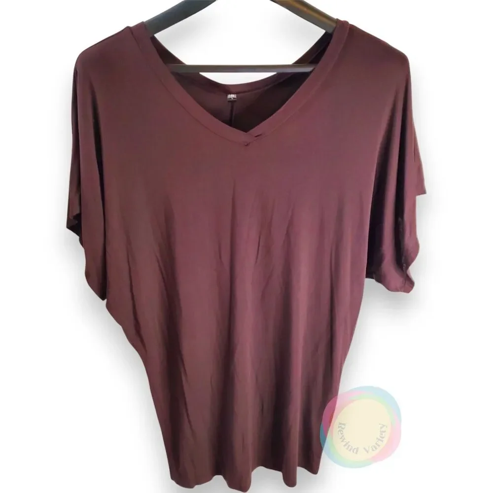 Lock & Love Large Burgundy Modal Dolman V-Neck Top - Picture 1 of 9